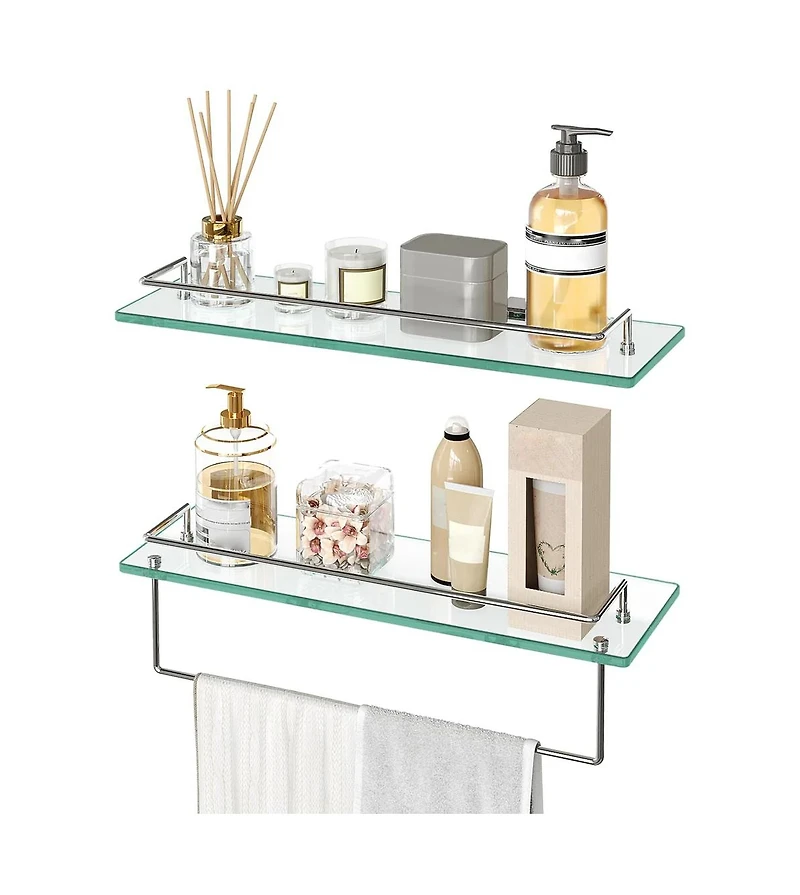 Slickblue Set of 2 15.7" Tempered Glass Floating Wall Shelves