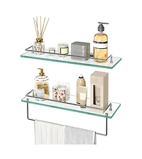 Slickblue Set of 2 15.7" Tempered Glass Floating Wall Shelves