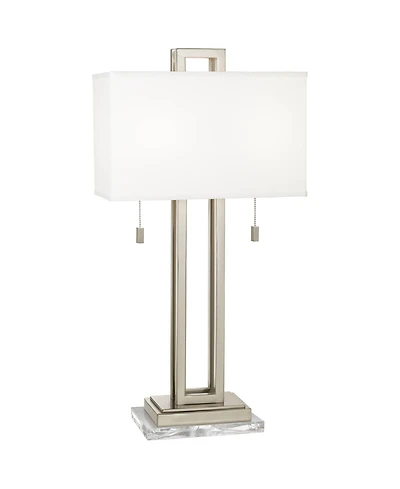 Possini Euro Design Modern Table Lamp with Clear Acrylic Riser 30" Tall Brushed Nickel Fabric Shade for Bedroom Living Room