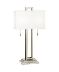 Possini Euro Design Modern Table Lamp with Clear Acrylic Riser 30" Tall Brushed Nickel Fabric Shade for Bedroom Living Room