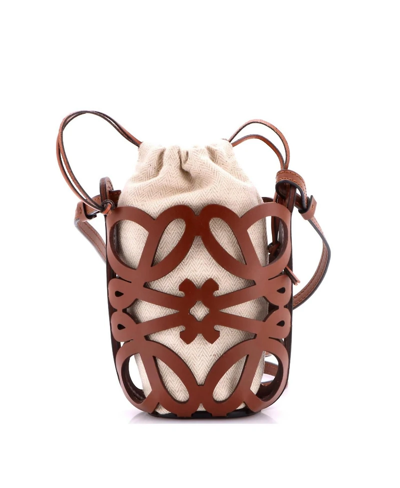 Pre-Owned Loewe Mini Anagram Drawstring Bucket Crossbody Bag Leather with Canvas