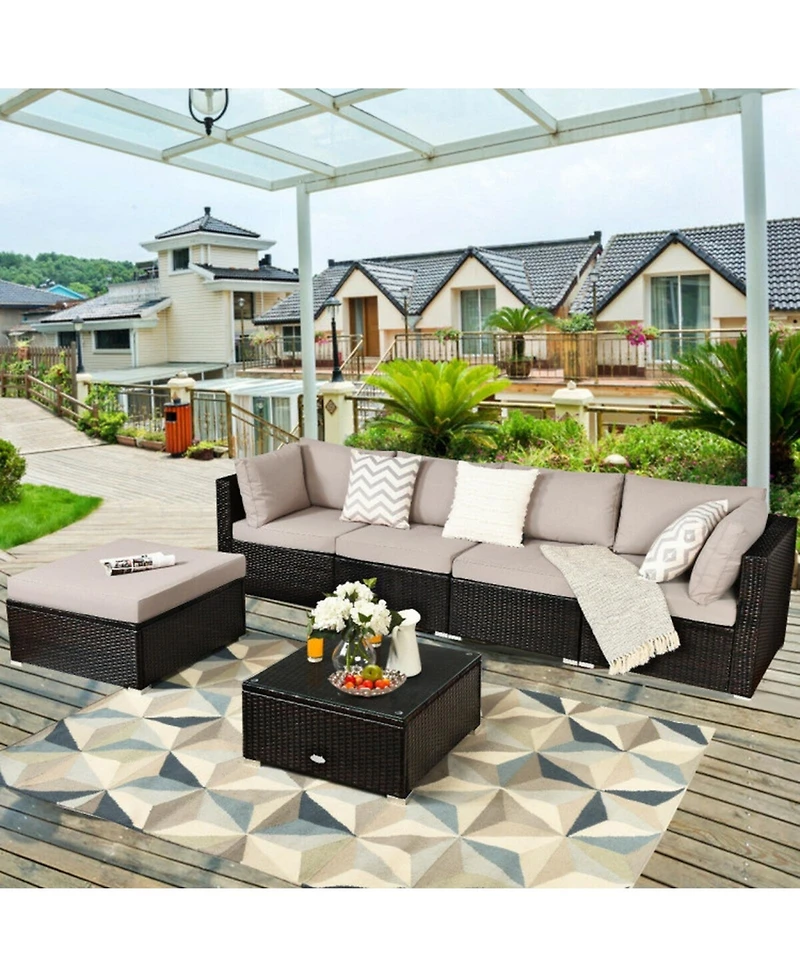 Sugift Outdoor Patio Rattan Sofa and Ottoman Furniture Set