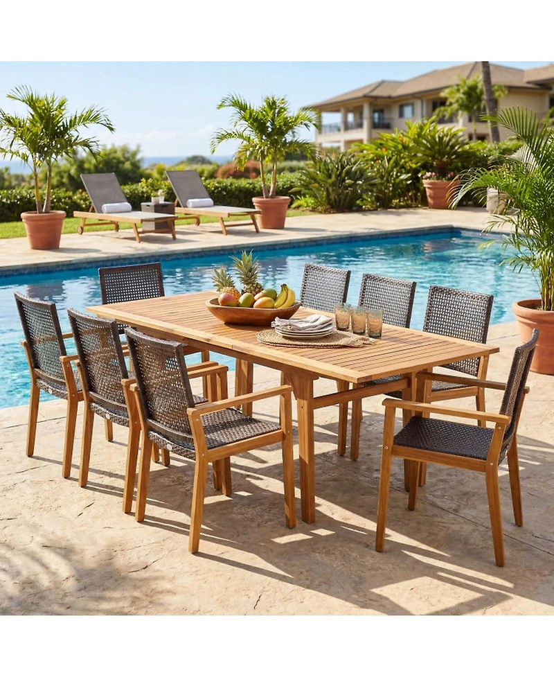 Sugift 9-Piece Expandable Outdoor Dining Set for Deck and Garden