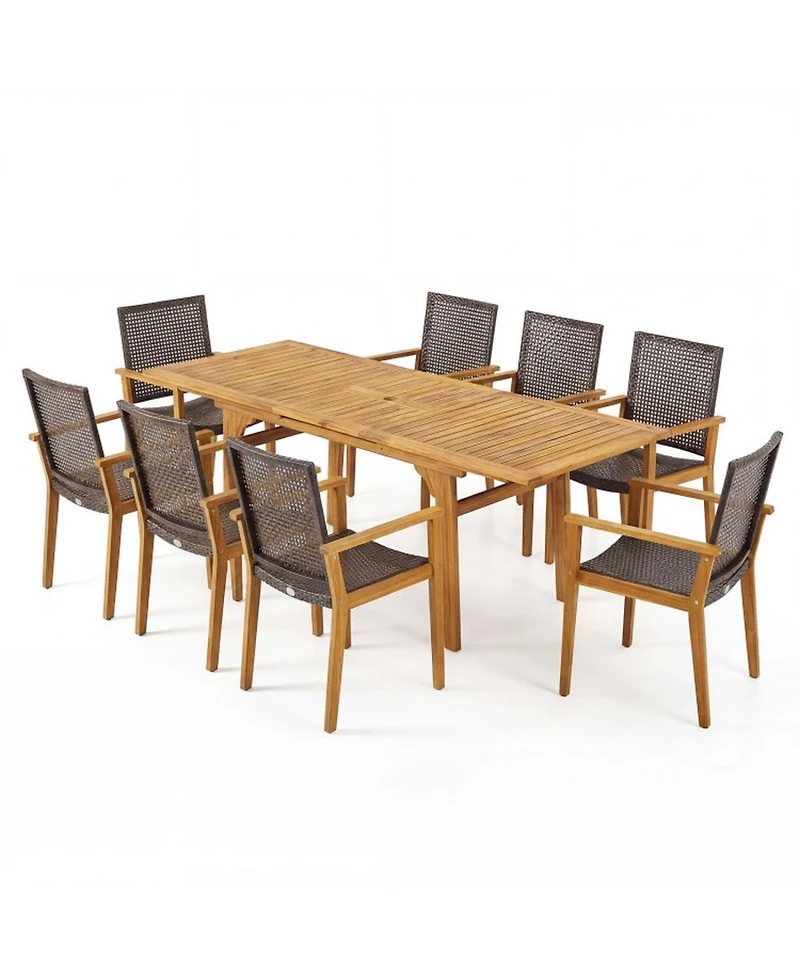 Sugift 9-Piece Expandable Outdoor Dining Set for Deck and Garden