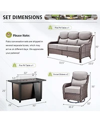Pocassy Outdoor Patio Furniture Sets with Firepit Table, Conversation 1 3-Seater Sofa, 2 Swivel Sofa 6inch Thick Cushion