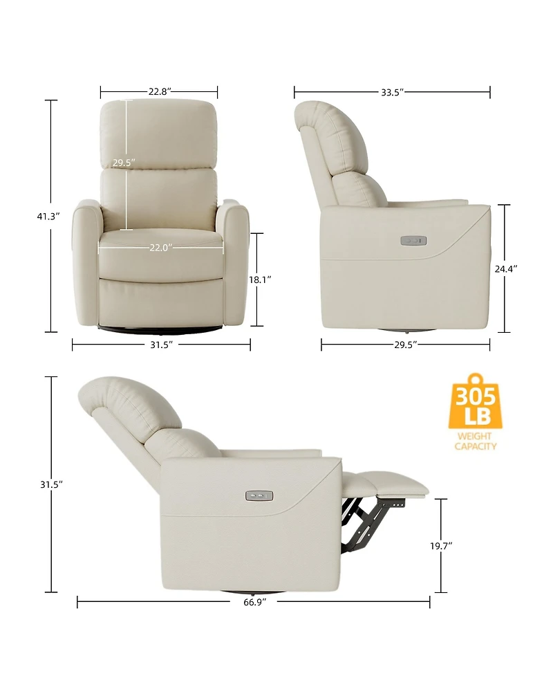 homfan Faux Leather Power Swivel Glider Recliner, High Back with Lumbar Support, Adjustable Footrest and Usb Port for Living Room and Nursery