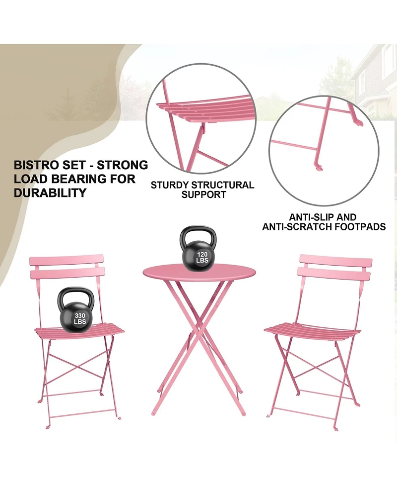 homfan 5-Piece Folding Patio Set, Space Saving Solid Steel 4 Chair Patio Furniture Set with Table for Balcony, Porch