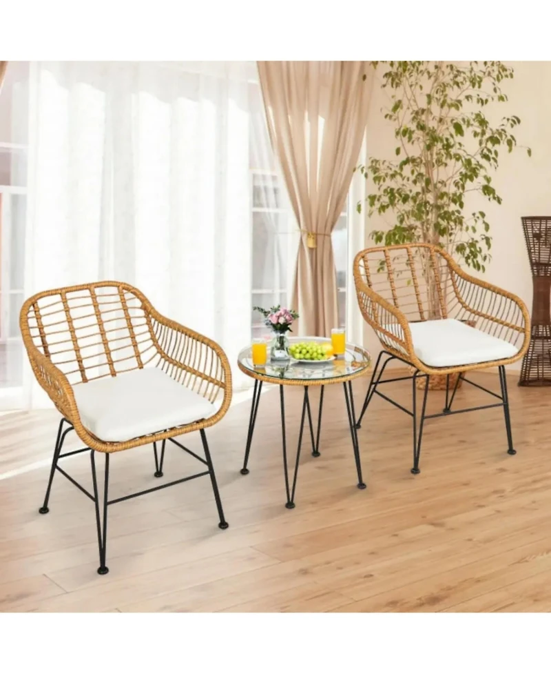 Yiortwo Rattan Patio Furniture Set Cushioned Chairs with Glass Table