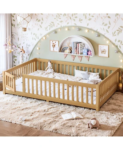 Streamdale Furniture Bed Floor Bed with Safety Guardrails and Door for Kids
