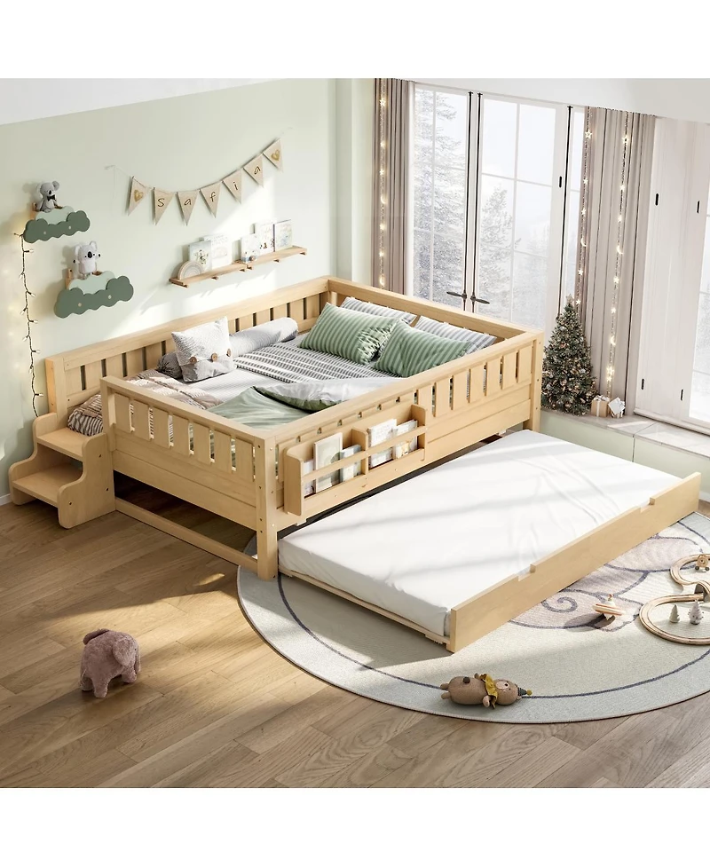 Streamdale Furniture Loft Bed with Bookshelves Staircase Safety Rails and Trundle
