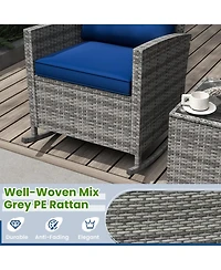 Sugift 3-Piece Rattan Patio Rocking Chair Set with Tempered Glass Side Table