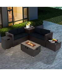 Sugift 6-Piece Outdoor Wicker Furniture Set with 32 in Propane Fire Pit Table