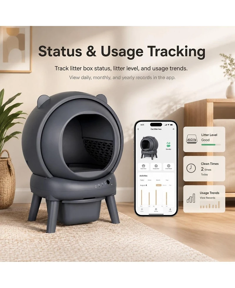 Cumrige Self-Cleaning Cat Litter Box Smart Automatic Litter Box with Cat Litter Mat for Multiple Cats Large Capacity Self-Cleaning Design