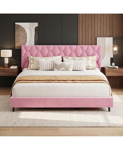 homfan California King Bed Frame, Platform Bed with Adjustable Headboard and No Box Spring Needed for Bedroom
