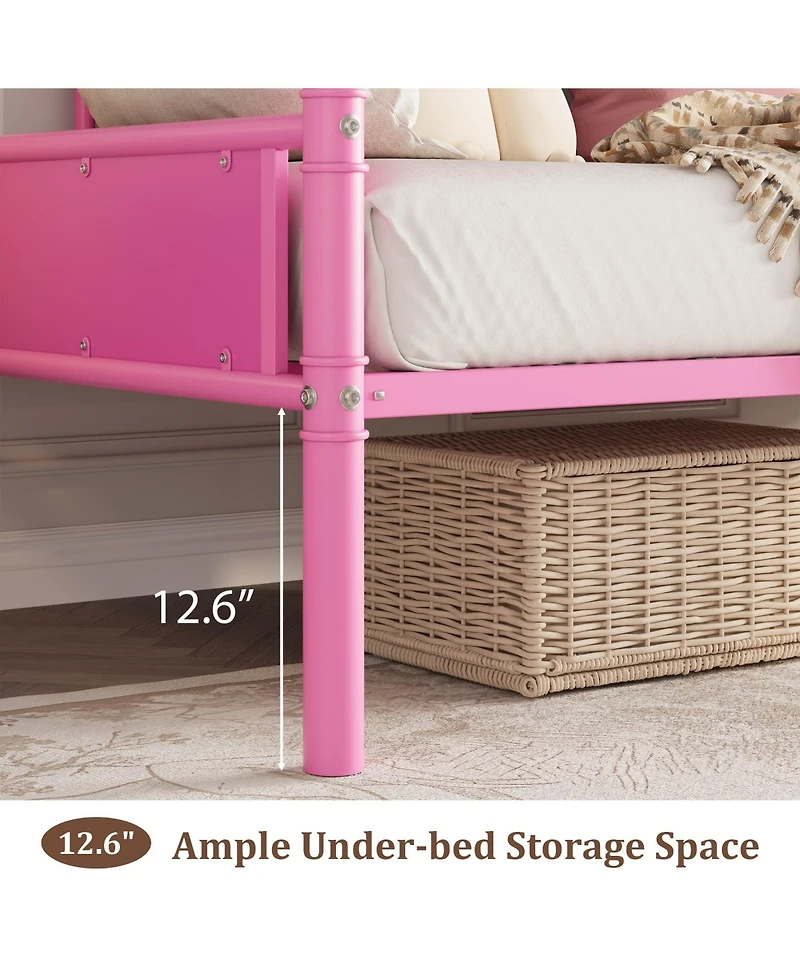homfan Twin Daybed, Metal Heavy Duty Sofa Bed with Classic Headboard and Steel Slats for Bedroom, Noise-Free