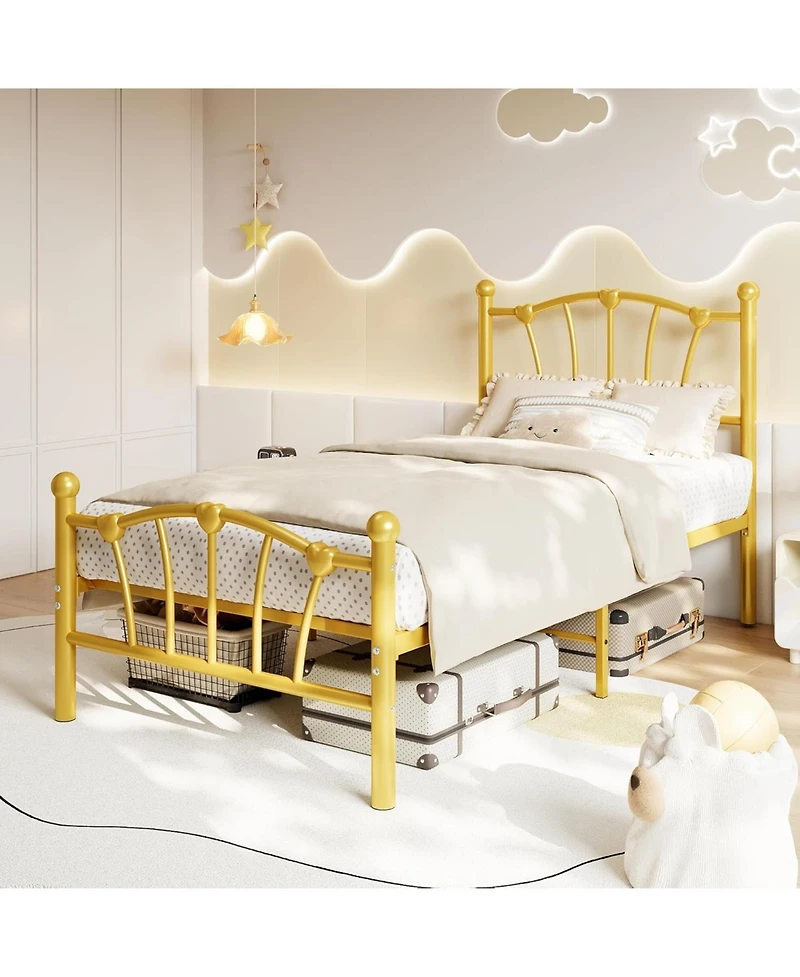 gaomon Twin Xl Size Bed Frame, Heart Shaped Metal Bed Frame with Headboard and Footboard, Platform Bed Frame with Sturdy Slat Support