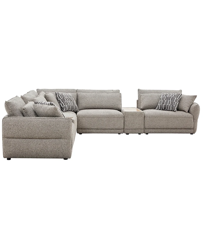 Evandro 7-Piece L-Shaped Sectional Sofa Set (Laf Chair. Raf Chair, 2 Armless Corner, Console), Macy's Exclusive