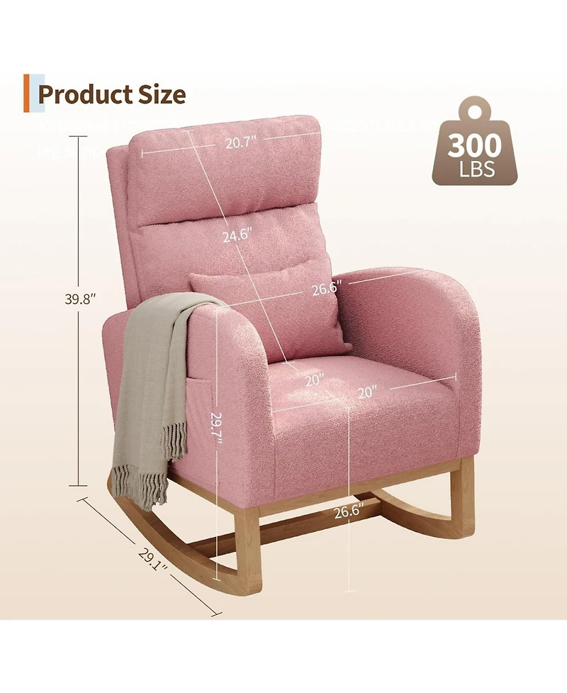 gaomon Teddy Fleece Rocking Chair, Modern Nursery Glider Chair with Side Pockets and Pillow