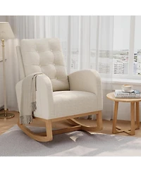 gaomon Nursery Rocking Chair, Teddy Fleece Upholstery, Sturdy Wooden Legs and High Backrest, Comfortable Glider Rocking Chair