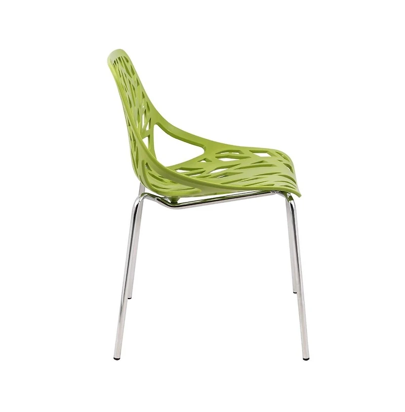 LeisureMod Asbury Stackable Modern Cut-Out Design Backrest Dining Chair with Chrome Legs and Floor Caps Side Chair