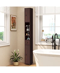 Gymax Tall Slim Bathroom Storage Cabinet Linen Tower w/Drawer Adjustable Shelves Black