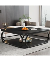Tribesigns Coffee Table with Open Storage Shelf for Living Room, 39 Inch Large Wood Center Square Low Tables 2 Tier Farmhouse Tea w