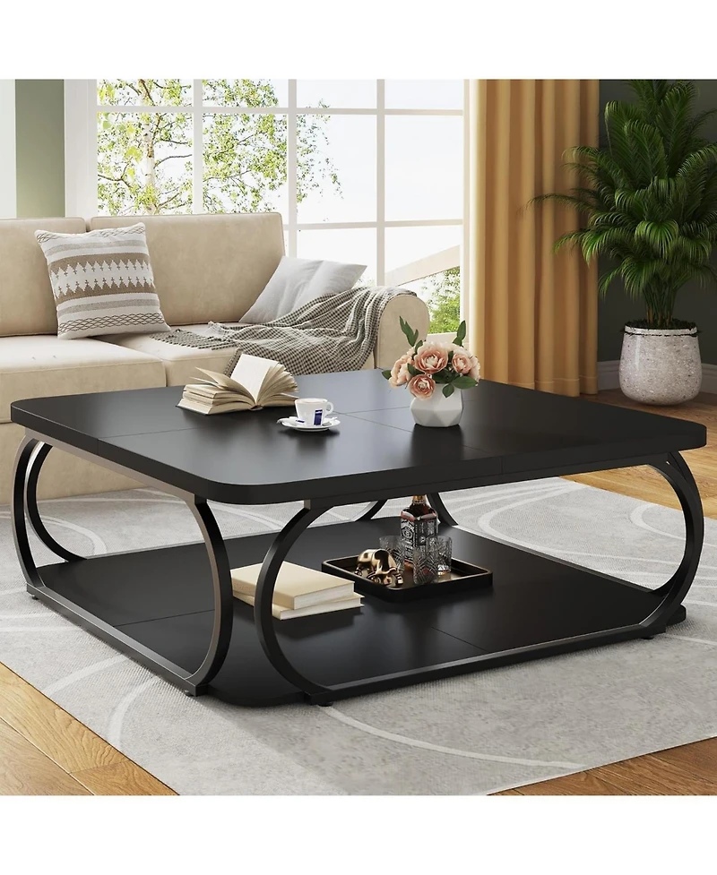 Tribesigns Coffee Table with Open Storage Shelf for Living Room, 39 Inch Large Wood Center Square Low Tables 2 Tier Farmhouse Tea w