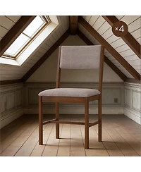 Yiortwo Outdoor Dining Chairs Set of 4 with Linen Fabric Cushioned Seat and Rubberwood Legs