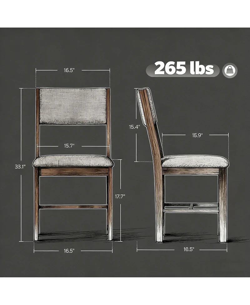 Yiortwo Outdoor Dining Chairs Set of 4 with Linen Fabric Cushioned Seat and Rubberwood Legs