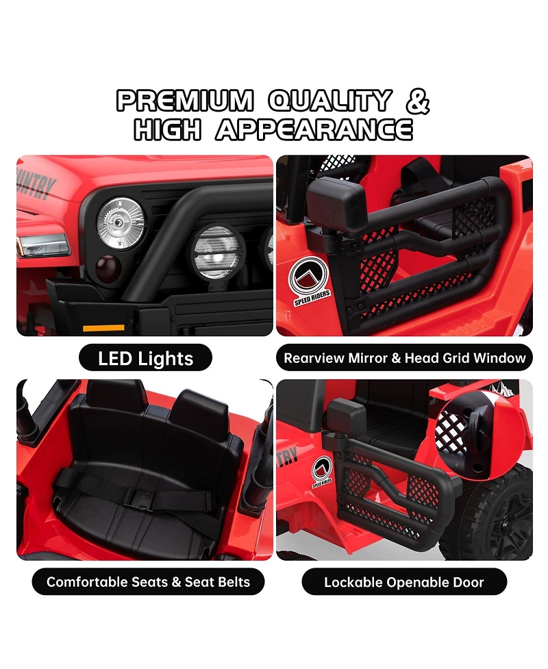 homfan 2 Seater Electric Ride On Off Road Vehicle - Parental Remote, Dual Doors, Led Lights, MP3 Music, Spring Suspension, Safety Belt