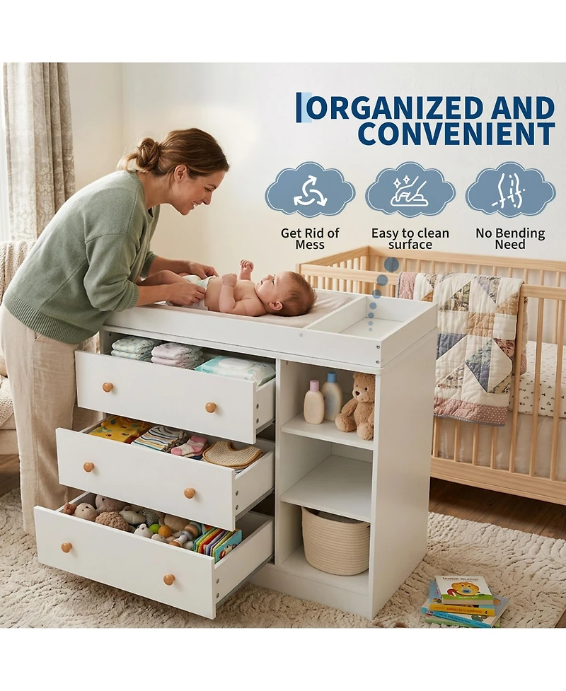 gaomon Baby Changing Table with 3 Drawers and Storage Shelves