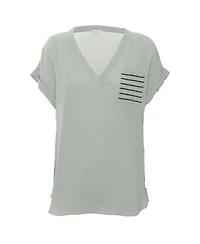 Pre-Owned Brunello Cucinelli Women's Beaded Stripe Pocket Crepe Tunic Top