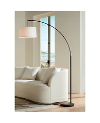 360 Lighting Cora Modern Arc Floor Lamp Standing 72" Tall Black Metal White Linen Drum Shade Decor for Living Room Reading Bedroom Office House H