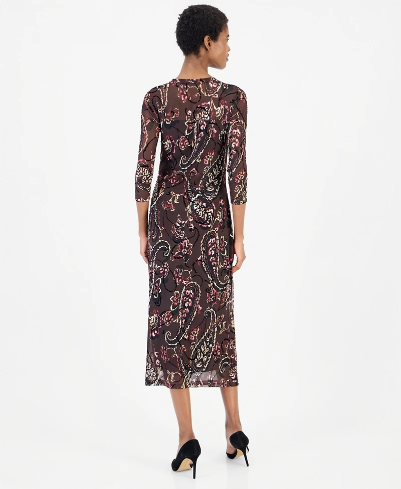 Anne Klein Women's Paisley-Print Side-Ruched Midi Dress