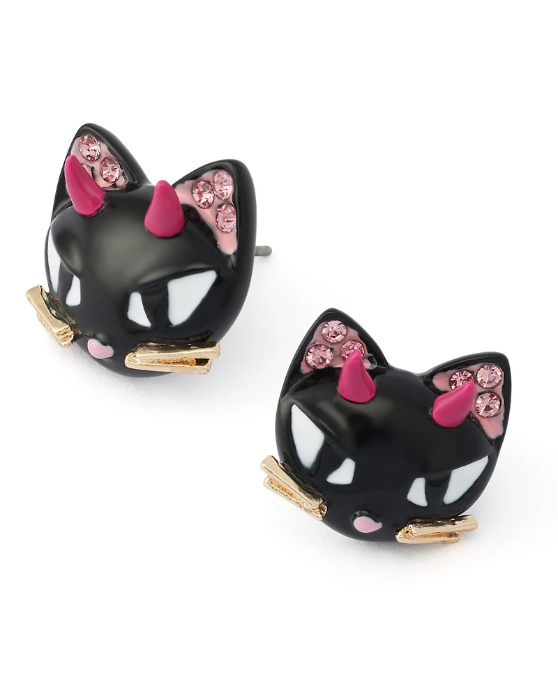 Betsey Johnson Faux-Stone Halloween Devil Cat Stud Earrings