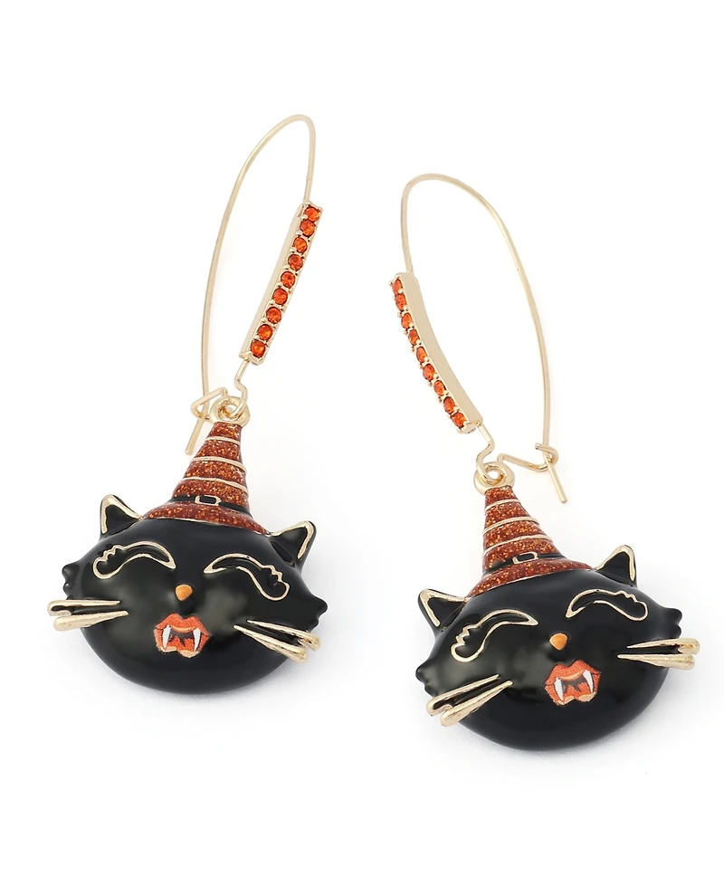 Betsey Johnson Faux-Stone Halloween Witchy Cat Dangle Earrings
