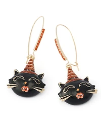 Betsey Johnson Faux-Stone Halloween Witchy Cat Dangle Earrings