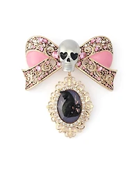 Betsey Johnson Faux-Stone Pretty Spooky Skull Bow Cat Cameo Brooch
