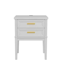 Vlsrka 25.6" H Nightstand with 2 Drawers and Charging Station, Modern Led Bedside Table