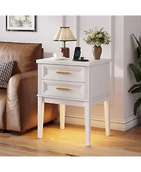 Vlsrka 25.6" H Nightstand with 2 Drawers and Charging Station, Modern Led Bedside Table