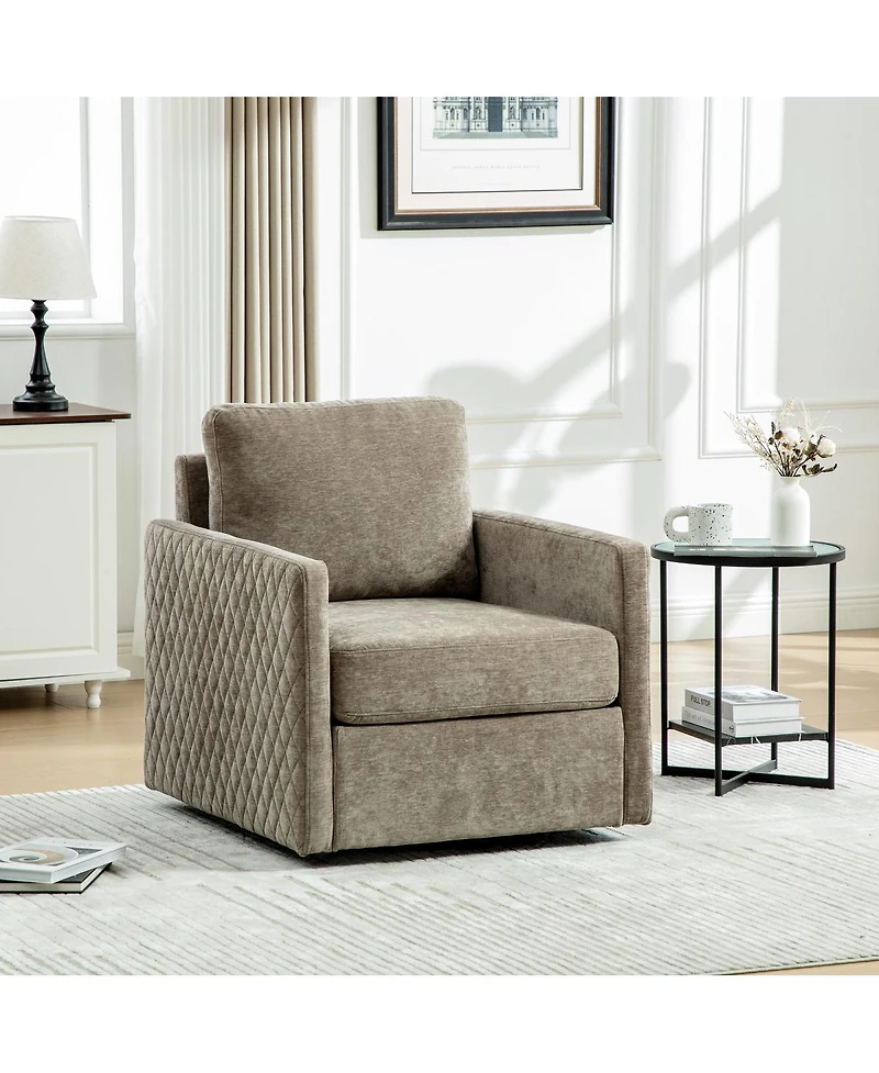Streamdale Furniture 360° Swivel Armchair with Storage and Tufted Armrests