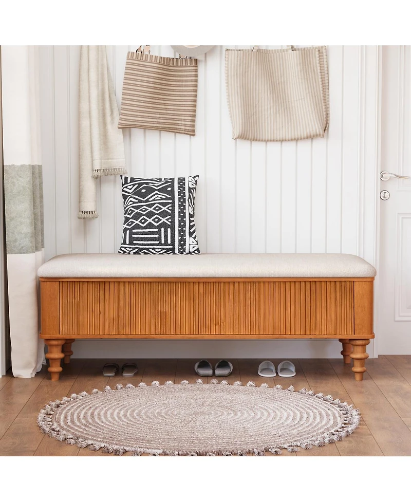 Streamdale Furniture 50.8" Multi-Functional Storage Ottoman Bench with Linen Seat & Rubberwood Base