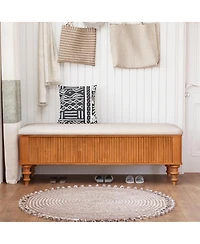 Streamdale Furniture 50.8" Multi-Functional Storage Ottoman Bench with Linen Seat & Rubberwood Base