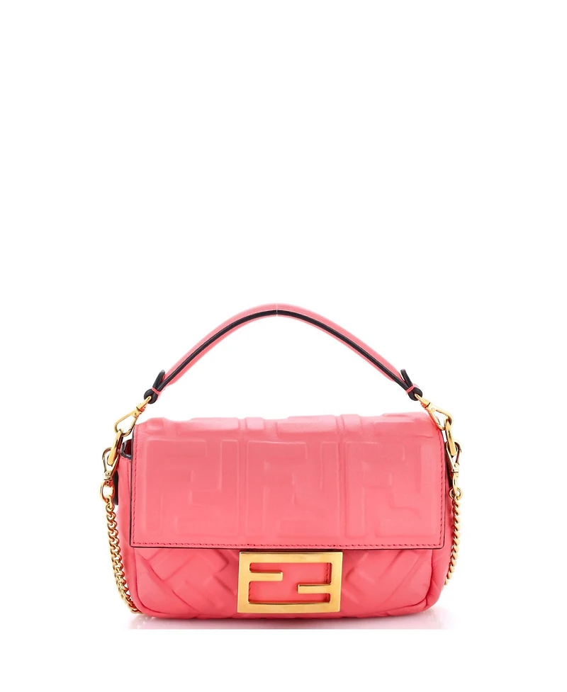 Pre-Owned Fendi Mini Baguette Nm Bag Zucca Embossed Leather