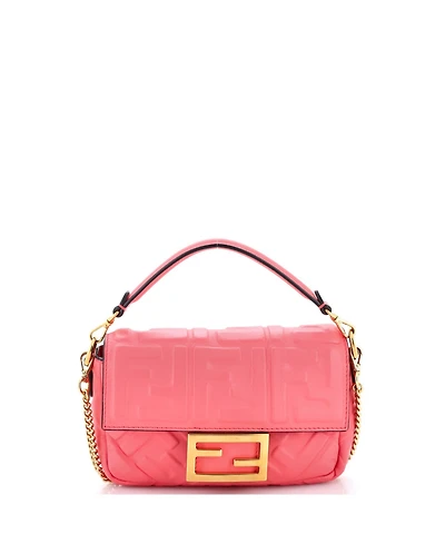 Pre-Owned Fendi Mini Baguette Nm Bag Zucca Embossed Leather