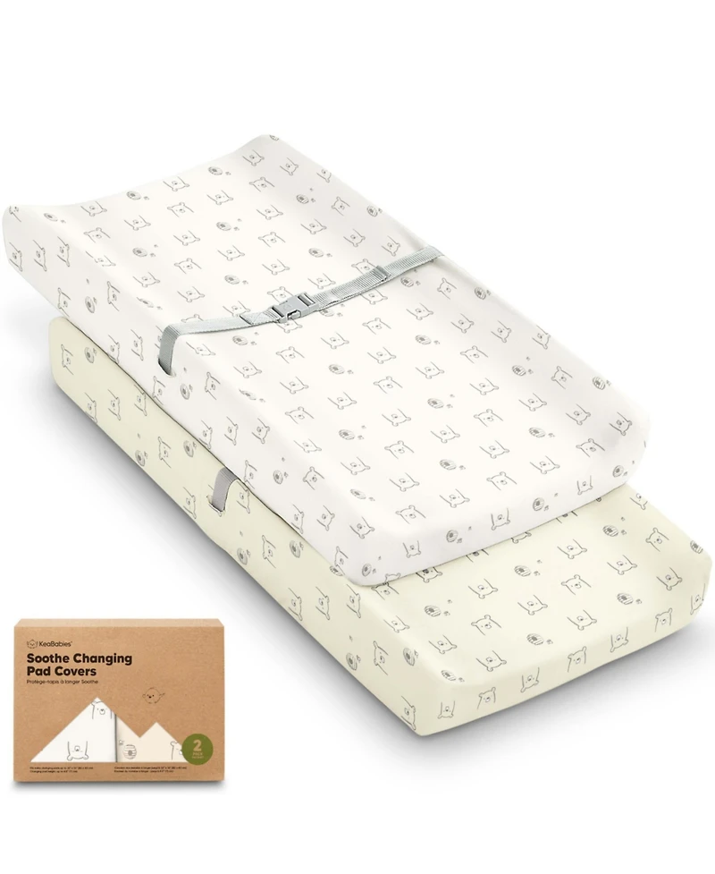 KeaBabies 2pk Soothe Changing Pad Covers for Girl, Boy, Soft Cotton Contoured Diaper Table