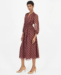 Anne Klein Women's Polka-Dot Ruffle Smocked-Waist Midi Dress