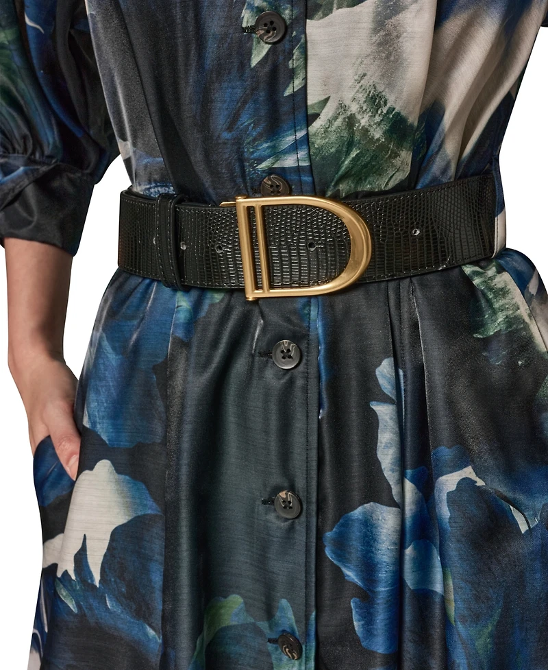 Donna Karan New York Petite Printed Belted Midi Shirt Dress