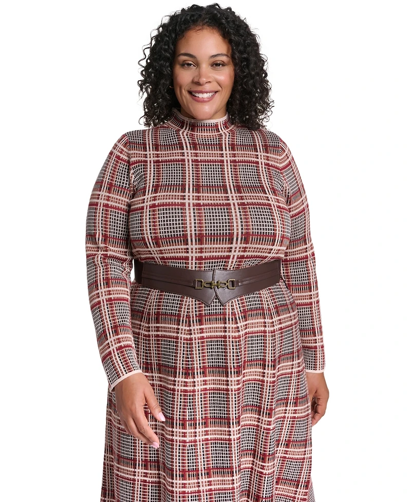 Eliza J Plus Mock Neck Midi Fit & Flare Dress