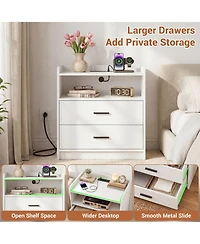 Aheaplus Nightstand with Charging Station, Sofa Side Table with Drawers